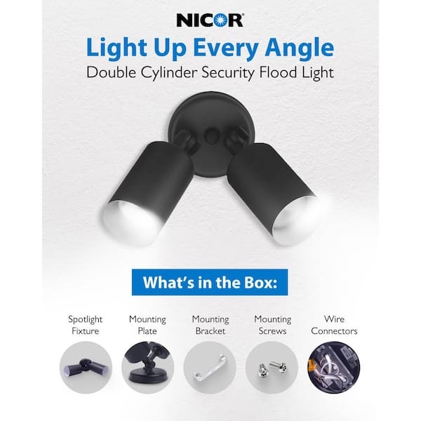 NICOR Double Bullet 50-Watt 2-Light Black Outdoor Wall Lantern