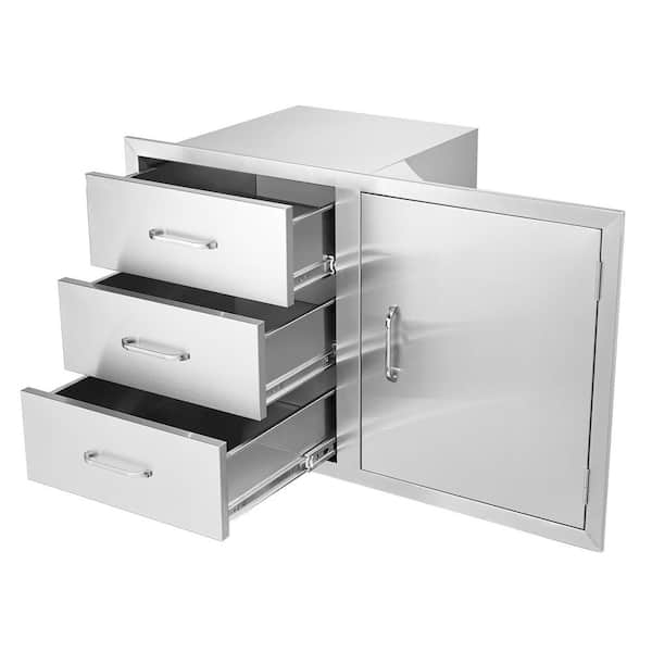 SKYSHALO Outdoor Kitchen Door Drawer Combo 22.7in . BBQ Access Door/Triple Drawers Combo with Handles, Access Drawer
