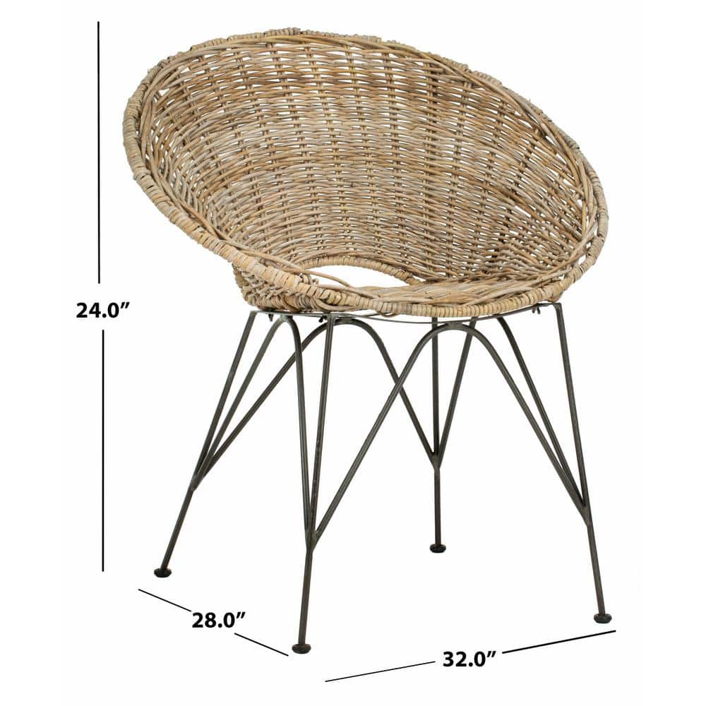 Grey Wash & Dark Steel Geometric Rattan Accent Chair