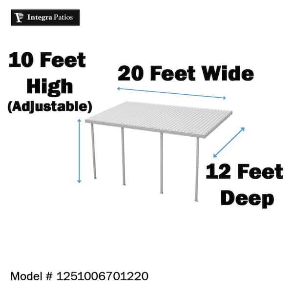 20 ft. x 12 ft. White Aluminum Frame Patio Cover, 4 Posts 10 lbs. Snow Load