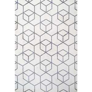 Tumbling Blocks Modern Geometric White/Gray 4 ft. x 6 ft. Area Rug