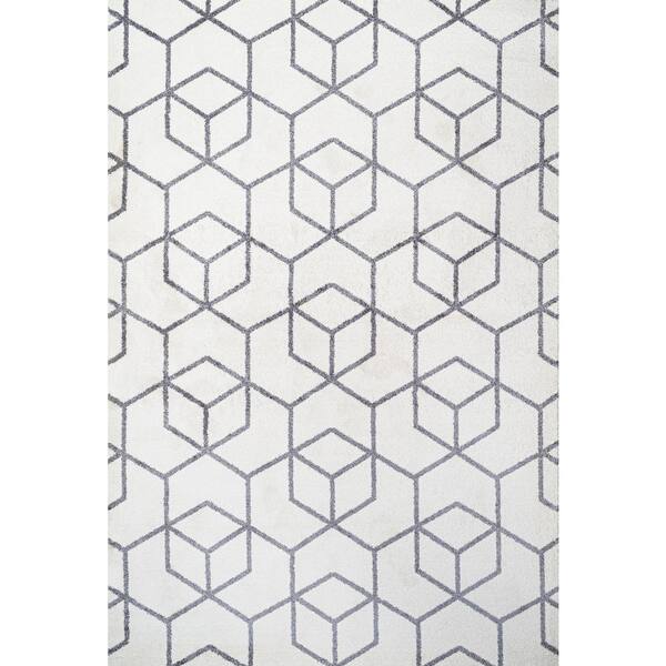 Tumbling Blocks Modern Geometric White/Gray 3 ft. x 5 ft. Area Rug