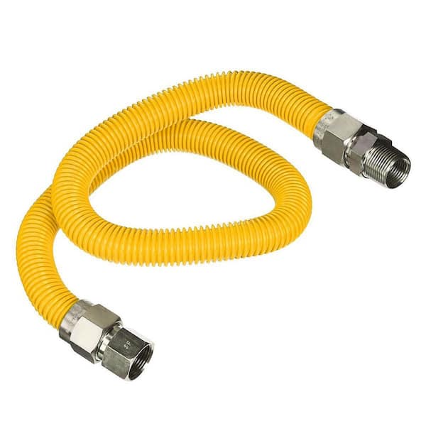 The Plumber's Choice 60 in. Flexible Gas Connector Yellow Coated Stainless Steel for Gas Log and Space Heater, 3/8 in. Fittings