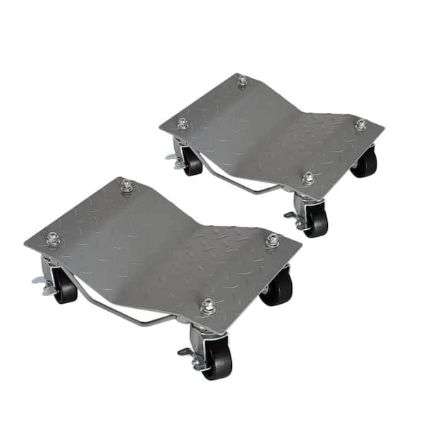 Carbon Steel Rubber Single Column Bending Plate Car Mover with 360 Degree Swivel Wheels, Heavy Duty Tire Movers Set