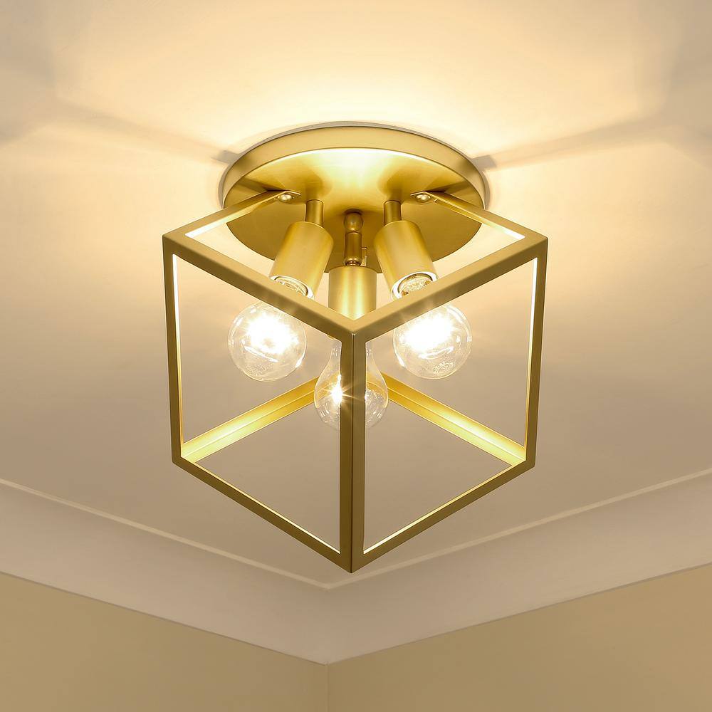 Olympic Gold Geometric Glass 3-Light Semi-Flush Mount