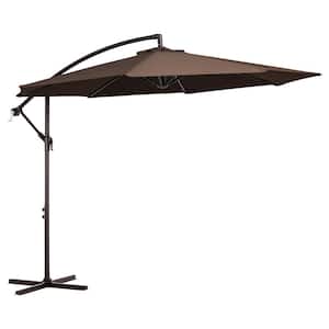 10 ft. Cantilever Hanging Steel Offset Outdoor Patio Umbrella with Cross Base in Brown