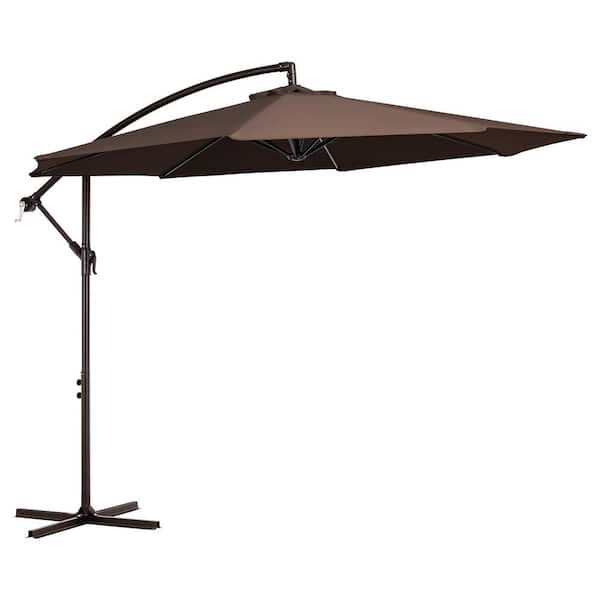 JEAREY 10 ft. Cantilever Hanging Steel Offset Outdoor Patio Umbrella with Cross Base in Brown