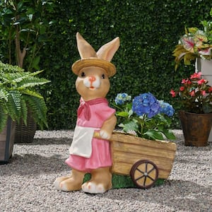 Saragus Pink and Brown Lightweight Concrete Outdoor Patio Rabbit Planter Decorative Pots