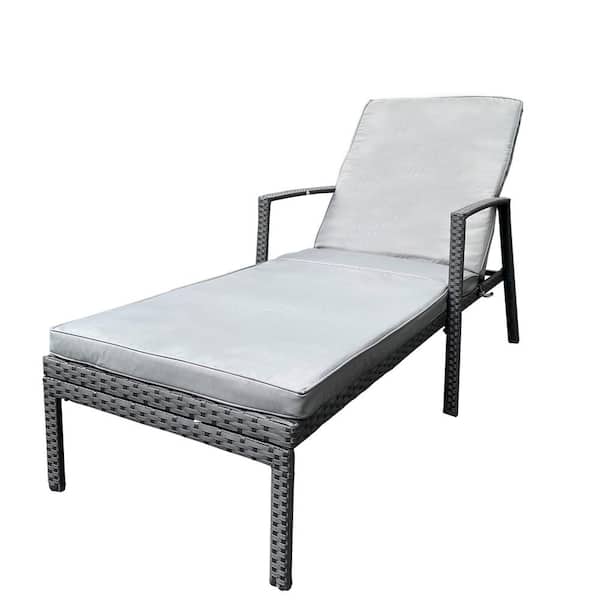 Boosicavelly 75 in. L x 27 in. W x 38 in. H Rattan Wicker Outdoor Patio Lounge Chairs with Gray Cushion