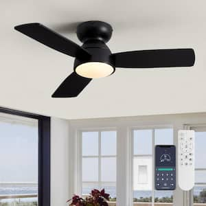 32 in. Smart Indoor Modern Black Low Profile Flush Mount Ceiling Fan with Integrated Dimmable LED with Remote Included