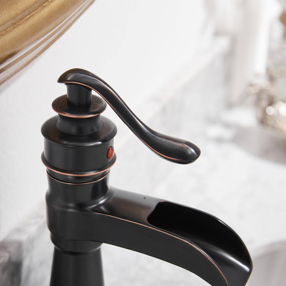 Oil Rubbed Bronze Single Handle Waterfall Bathroom Faucet with Drain Kit