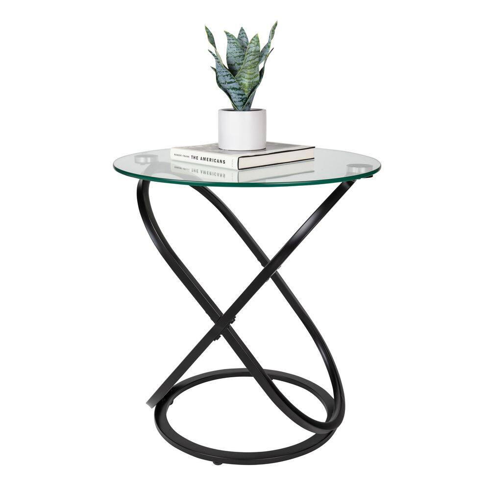 29" Round Black Metal and Glass End Table