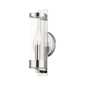 Mayfield 12 in. 1-Light Polished Nickel ADA Wall Sconce with Clear Cylinder Glass
