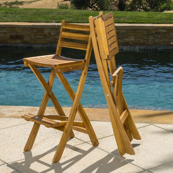 Noble House Camden Foldable Wood Outdoor Bar Stool 2 Pack 66810 - Folding Patio Bar Chairs