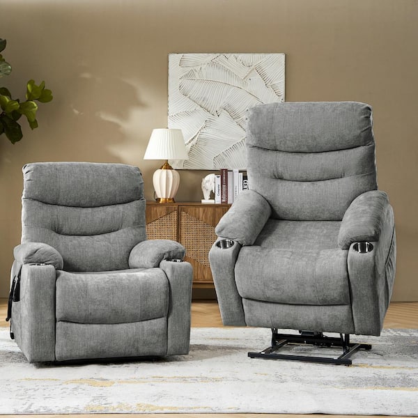 JAYDEN CREATION Robert Grey Polyester Power Recliner Set of 2 with Lift Assist