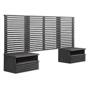 Render Wall Mount Twin Headboard and Modern Nightstands in Charcoal