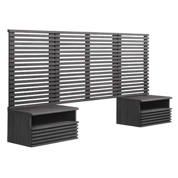 MODWAY Render Wall Mount Twin Headboard and Modern Nightstands in Charcoal