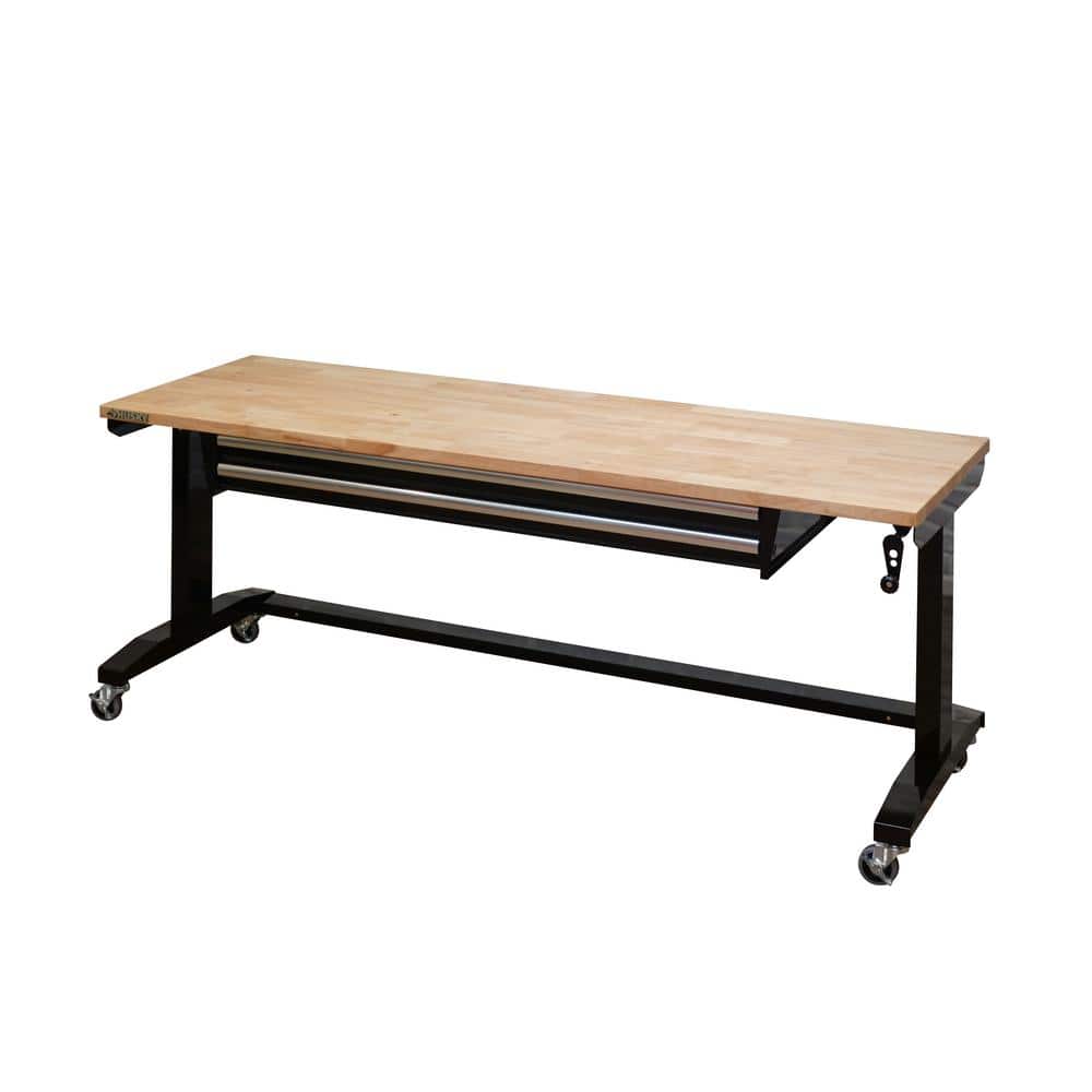 Husky 72 in. Adjustable Height Workbench Table with 2-Drawers in Black