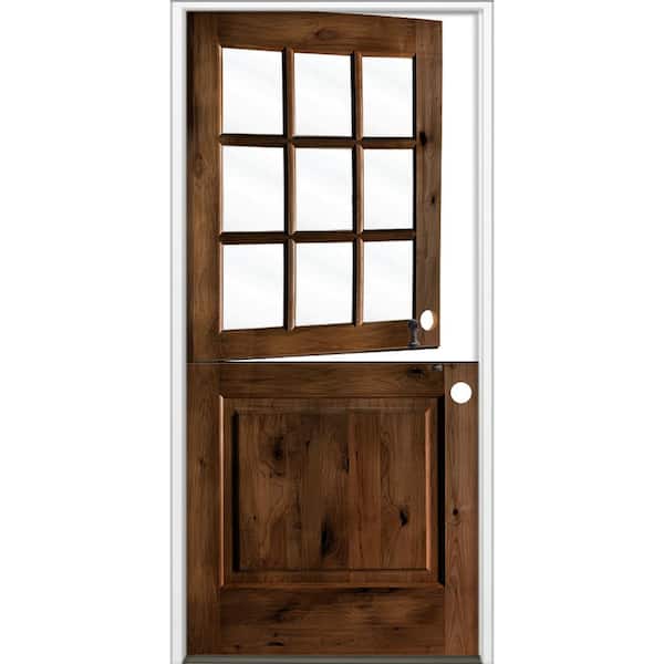 36 in. x 80 in. Farmhouse Knotty Alder Left-Hand/Inswing Clear Glass Provincial Stain Dutch Wood Prehung Front Door