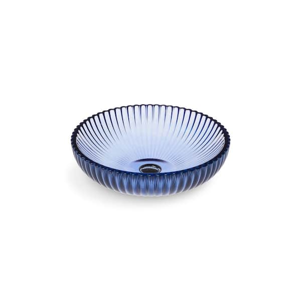 Salute Glass Round Vessel Bathroom Sink in Translucent Sapphire