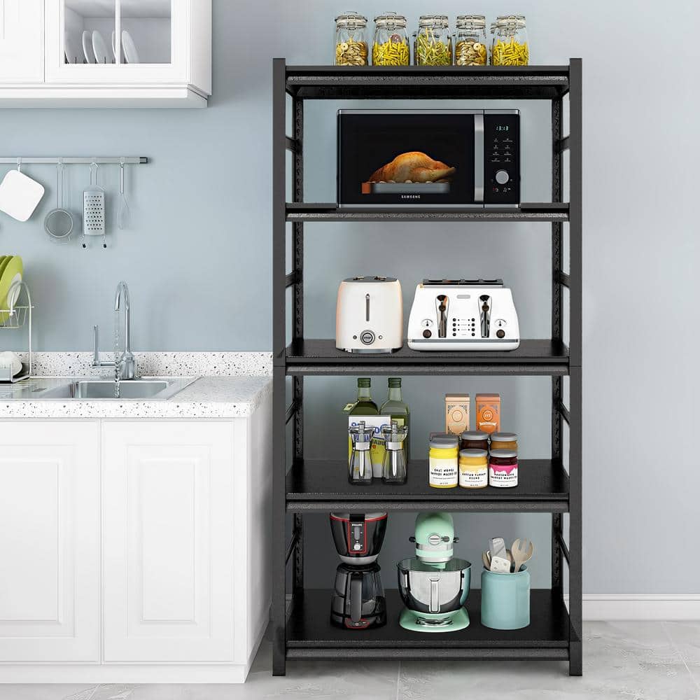 Black 72 in. H 5-Tier Heavy-Duty Metal Pantry Organizer with Adjustable She