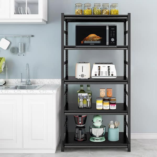 Unbranded Black 72 in. H 5-Tier Heavy-Duty Metal Pantry Organizer with Adjustable Shelves