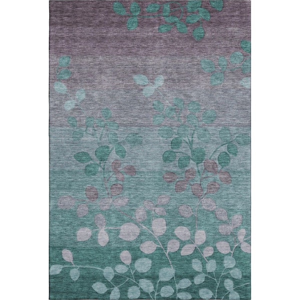 Mayfield Premium Machine Washable Abstract AMF1900 Teal 9 ft. x 12 ft. Area Rug