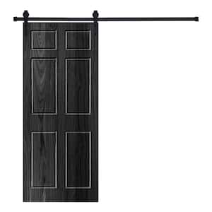 80 in. x 28 in. 6-Panel Ebony Painted Wood Designed Sliding Barn Door with Hardware Kit