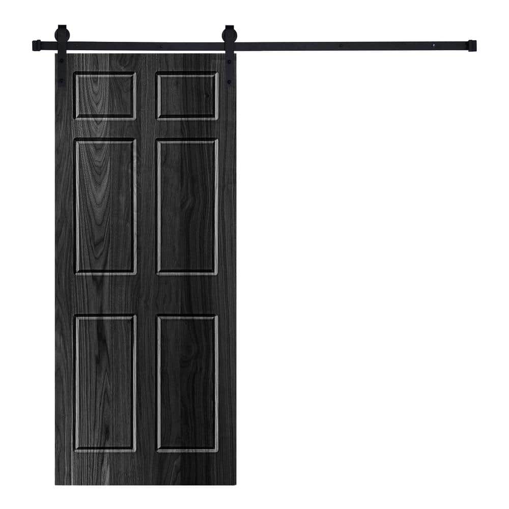 6-Panel Designed 80 in. x 36 in. Wood Panel Ebony Painted Sliding Barn Door with Hardware Kit price history on PriceWatchPro