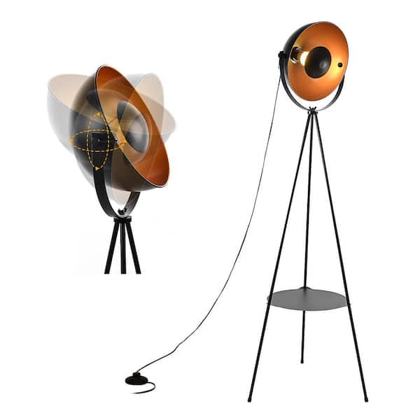 Modern 61 in. 1-Light Black RGB Remote Control Color Changing Tripod Floor Lamp for Living Room with Shelves Foot Switch