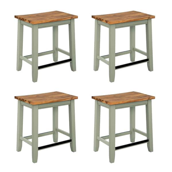 Aoibox 24 in. H 4-Piece Farmhouse Rustic Rectangle Green Acacia Veneer and MDF Stool Top Wood Dining Stools Set Seats 4