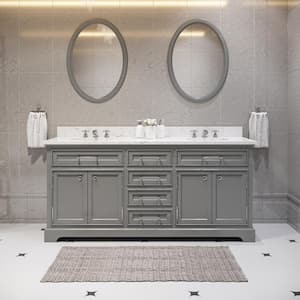 72 in. W x 21.5 in. D Vanity in Cashmere Grey with Marble Vanity Top in Carrara White and Chrome Faucets