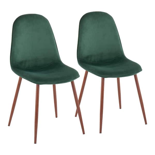 Lumisource Pebble Green Velvet and Walnut Metal Dining Chair (Set of 2)