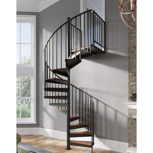 Condor Black Interior 60in Diameter, Fits Height 136in - 152in, 2 36in Tall Platform Rails Spiral Staircase Kit