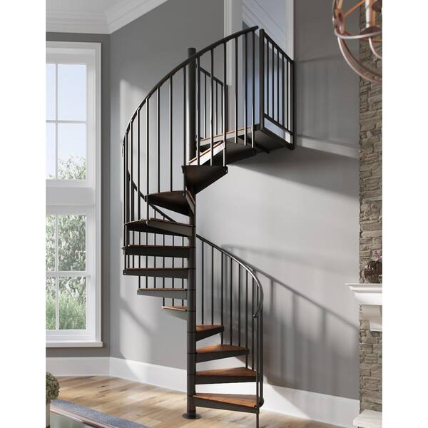 Condor White Interior 60in Diameter, Fits Height 127.5in - 142.5in, 2 36in Tall Platform Rails Spiral Staircase Kit