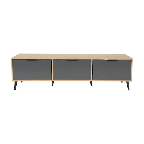 CORLIVING Cole 71 in. Light Wood and Grey TV Bench with Storage Fits TV's up to 85 in