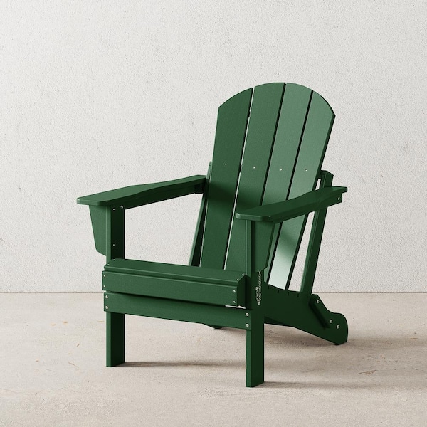 Laguna Fade Resistant Outdoor Patio HDPE Poly Plastic Classic Folding Adirondack Lawn Chair in Dark Green