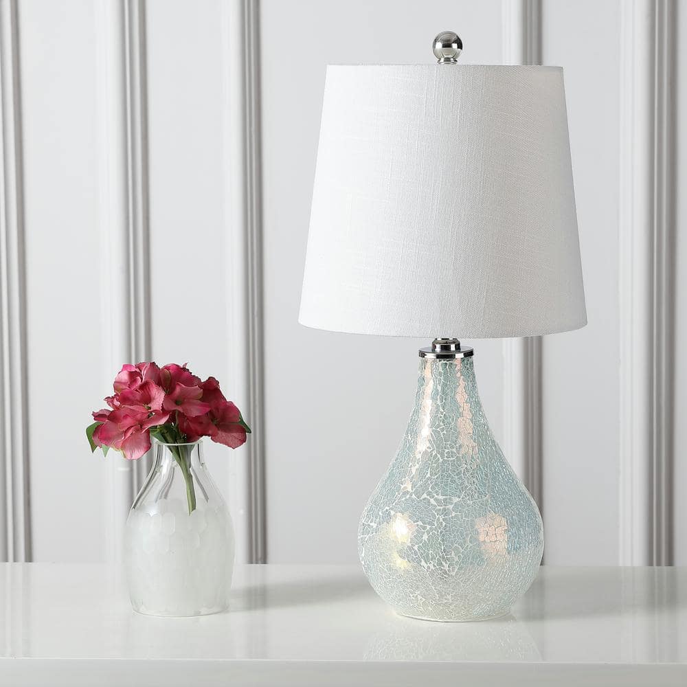 Mona 20" White Mosaic Table Lamp with Linen Shade