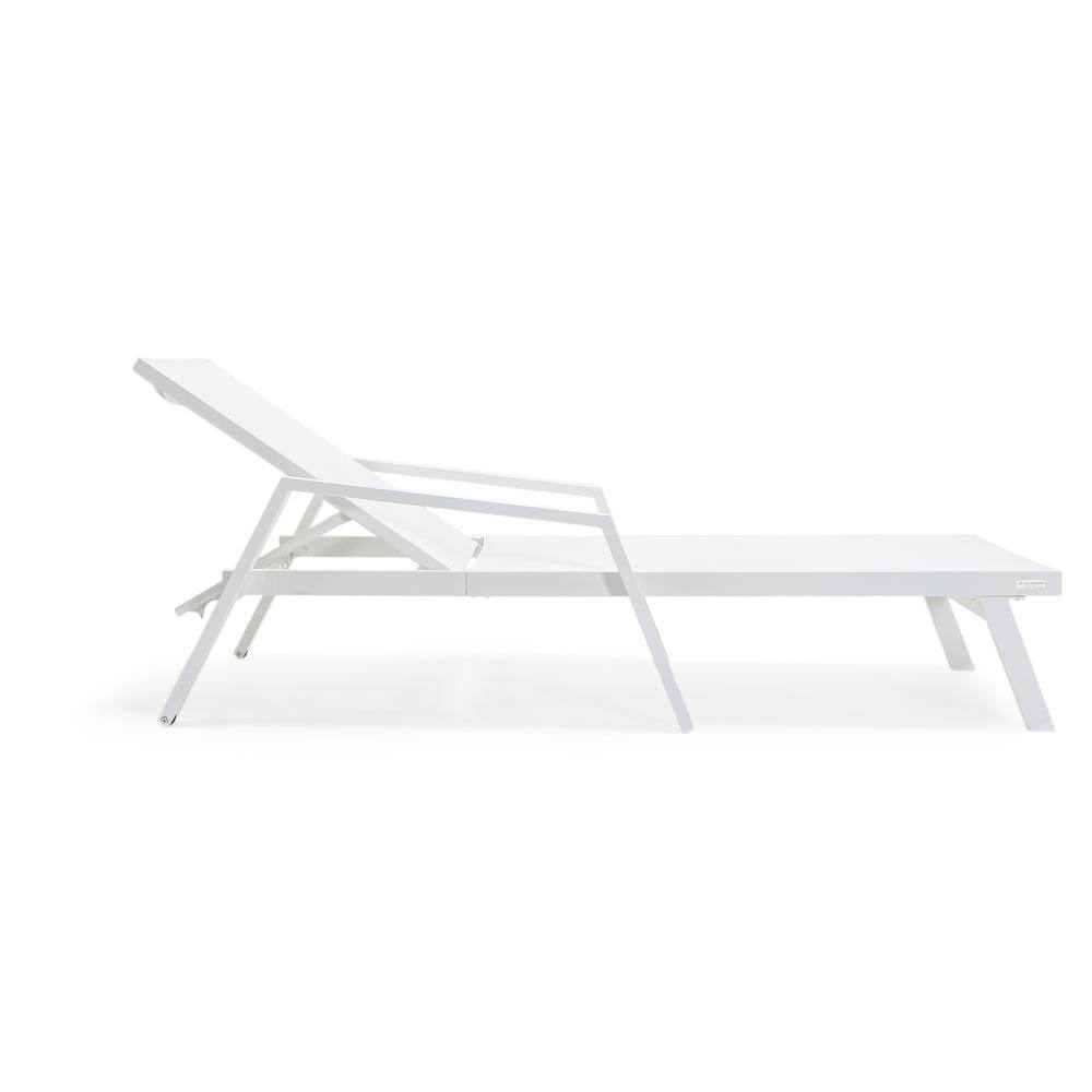 White Aluminum Adjustable Chaise Lounge with Arms and Cushions
