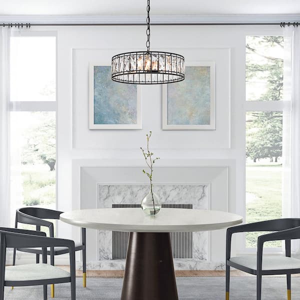 Cristallo 15.5 in 3-Light Modern Black Chandelier with Glam Crystal Shade Transitional Empire Dining Room Island Pendant