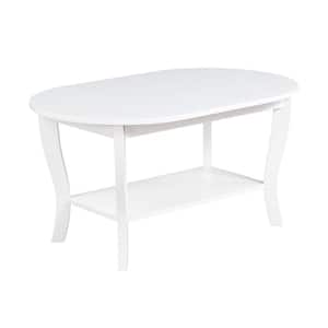 American Heritage 36 in. White Oval MDF Coffee Table with Shelf