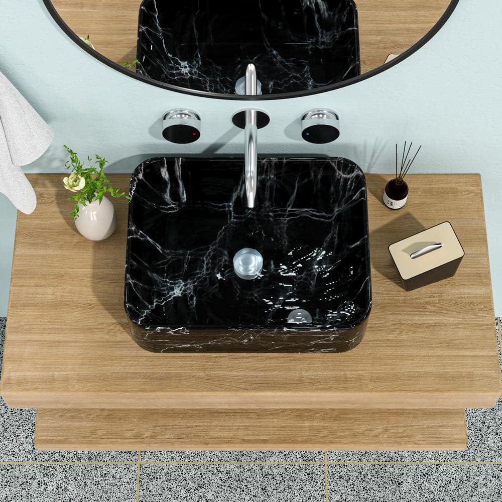 19 in . Ceramic Rectangular Vessel Bathroom Sink in Black and Gray