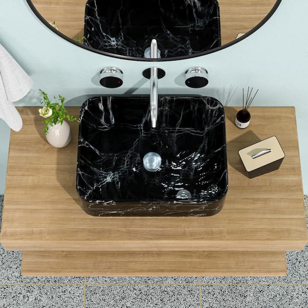 Unbranded 19 in . Ceramic Rectangular Vessel Bathroom Sink in Black and Gray