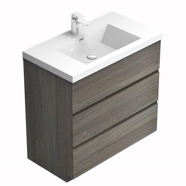BATHLYN Cascade 35.4 in. W x 19.5 in. D x 34.2 in. H Single Sink Bath Vanity in Maple Grey with White Resin Top