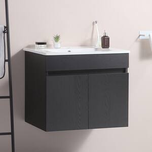 24 in. W x 18 in. D x 19 in. H Single Sink Floating Bath Vanity in Black with White Ceramic Top