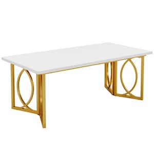 Moronia 70.9 in. Rectangular White and Gold Wood Conference Table Desk with Metal Frame for Meeting Room, Office