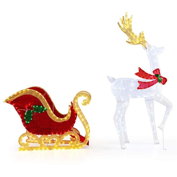 Lighted Christmas Reindeer and Sleigh Set Light-up Xmas Decorations with 462 LED Lights