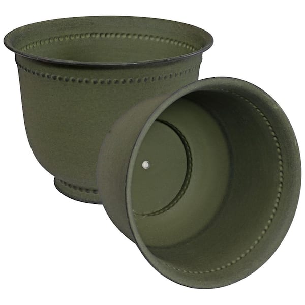 Sunnydaze Michael Metal Outdoor Planter - Matte Sage Finish - (Set of 2)
