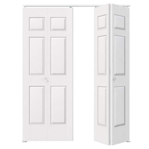 60 in. x 80 in. 6-Panel Textured MDF White Hollow Core Composite DIY Painted Bi-Fold Door with Hardware Kits