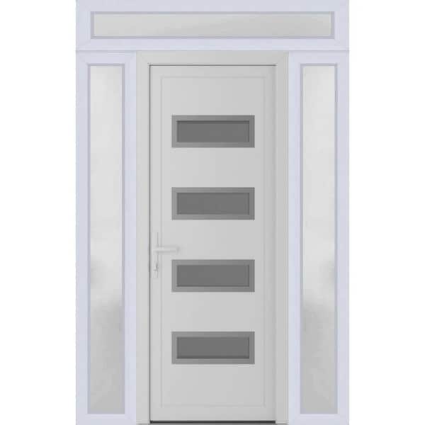 56 in. x 94 in. Right-hand/Inswing Frosted Glass White Silk Steel Prehung Front Door with Hardware